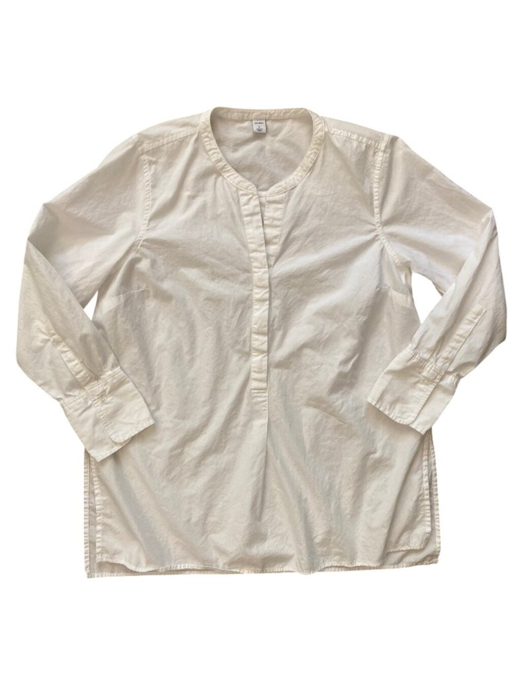 Women's OLD NAVY Crisp White Mandarin Collar Side Split Tunic Top Shirt Sz Large